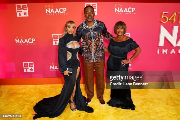 Elise Neal, Lamman Rucker and Vanessa Bell Calloway attend the 54th NAACP Image Awards at Pasadena Civic Auditorium on February 25, 2023 in Pasadena,...