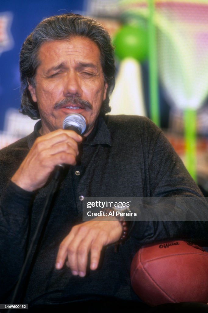Edward James Olmos Appears At A Press Conference For Super Bowl XXXIV Halftime Show