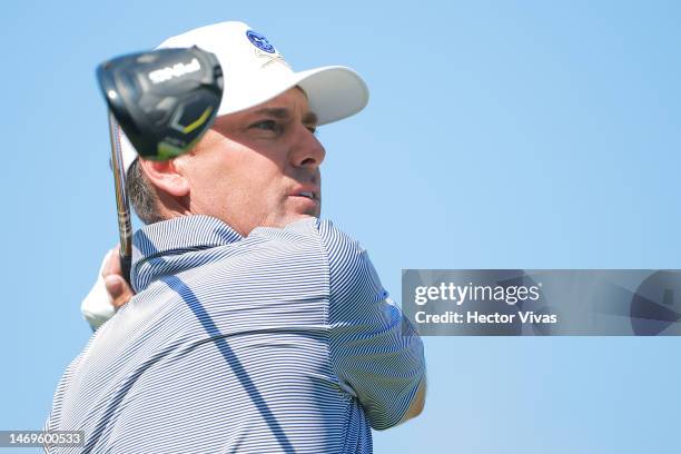 Charles Howell III of Crushers GC plays his shot from the 12th tee during day two of the LIV Golf Invitational - Mayakoba at El Camaleon at Mayakoba...