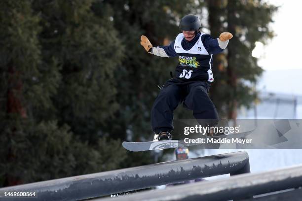 Iris Pham of Team United States warms up for the Women’s Snowboard Super Streetstyle Final on day two of the Dew Tour at Copper Mountain on February...