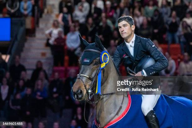 Victor Bettendorf of Luxembourg riding Mr. Tac wins the Gothenburg Trophy during the Gothenburg Horse Show at Scandinavium Arena on February 25, 2023...
