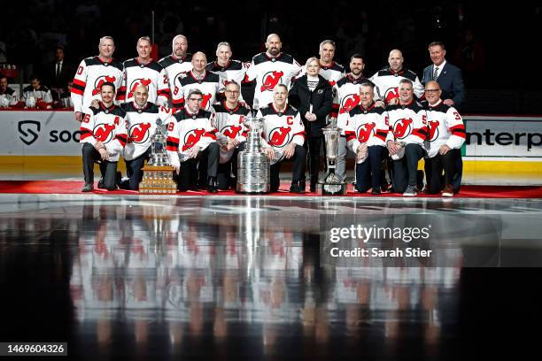 Members of the New Jersey Devils 2003 Stanley Cup Championship team pose for a photo during the 2003 Championship 20th Anniversary Celebration...