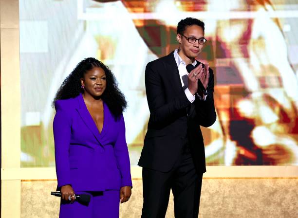 Cherelle Griner and Brittney Griner speak onstage during the 54th NAACP Image Awards at Pasadena Civic Auditorium on February 25, 2023 in Pasadena,...