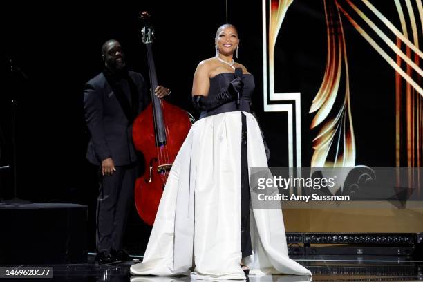 Host Queen Latifah performs onstage during the 54th NAACP Image Awards at Pasadena Civic Auditorium on February 25, 2023 in Pasadena, California.