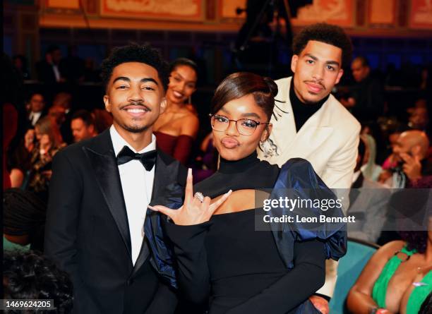 Miles Brown, Yara Shahidi, Marsai Martin and Marcus Scribner attend the 54th NAACP Image Awards at Pasadena Civic Auditorium on February 25, 2023 in...