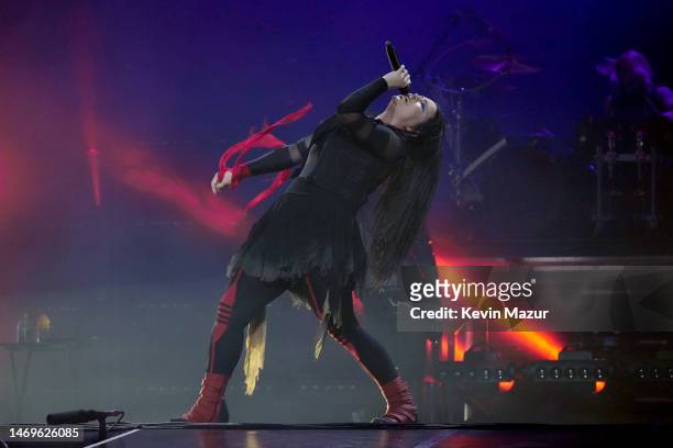 Amy Lee of Evanescence performs onstage during the "Will Of The People" World Tour opener at United Center on February 25, 2023 in Chicago, Illinois.