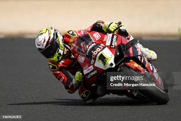 Alvaro Bautista of Spain rides the team Aruba.It Racing Ducati Panigale V4R in the Superpole race during the 2022 MOTUL FIM Superbike World...