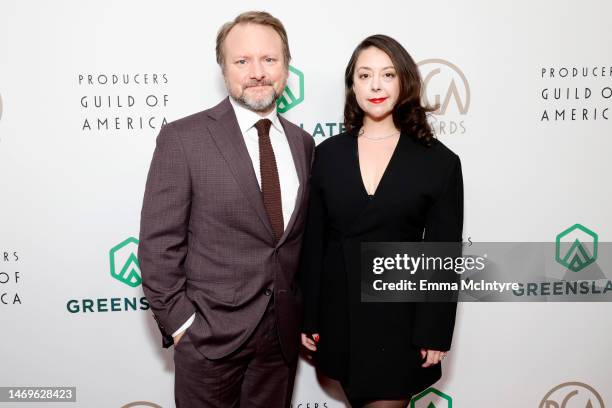 Rian Johnson and Karina Longworth attend the 2023 Producers Guild Awards at The Beverly Hilton on February 25, 2023 in Beverly Hills, California.