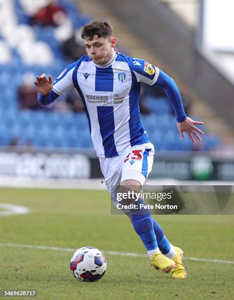 Connor Wood of Colchester United in action during the Sky Bet League Two between Colchester United and Northampton Town at JobServe Community Stadium...