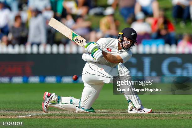 Tom Latham of New Zealand is dismissed by lbw during day three of the Second Test Match between New Zealand and England at Basin Reserve on February...