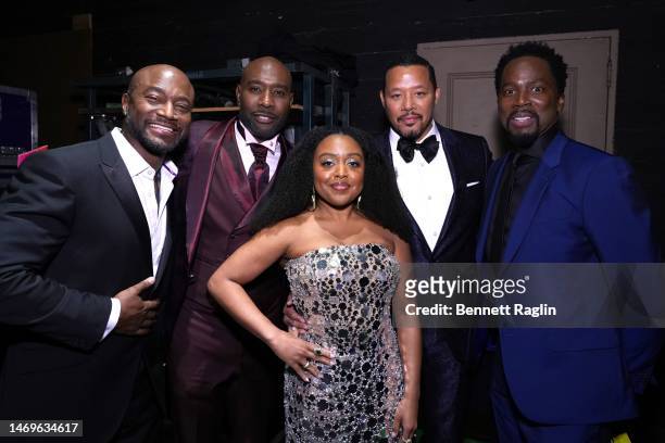Taye Diggs, Morris Chestnut, Quinta Brunson, Terrence Howard, and Harold Perrineau attend the 54th NAACP Image Awards at Pasadena Civic Auditorium on...