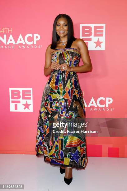 President's Award winner Gabrielle Union poses in the press room during the 54th NAACP Image Awards at Pasadena Civic Auditorium on February 25, 2023...