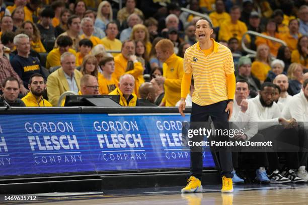 Head coach Shaka Smart of the Marquette Golden Eagles reacts in the second half against the DePaul Blue Demons at Fiserv Forum on February 25, 2023...