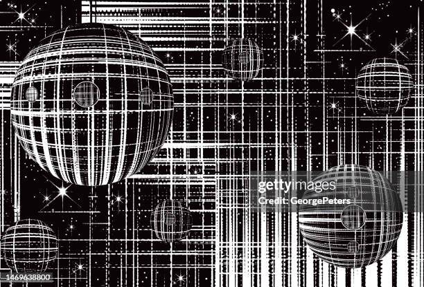 futuristic outer space background with spaceships - starwars stock illustrations