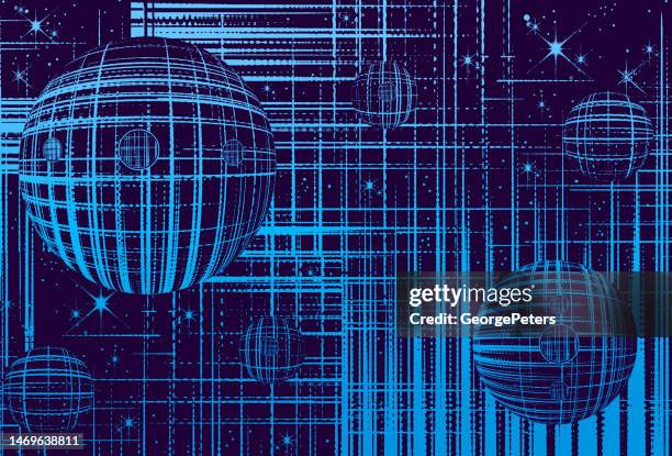 futuristic outer space background with spaceships - star wars stock illustrations