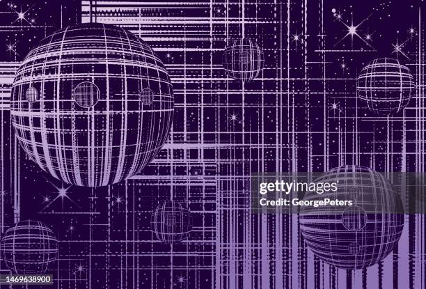 futuristic outer space background with spaceships - alternative fictional universe stock illustrations