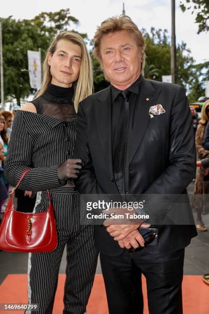 Christian Wilkins and Richard Wilkins arrive at State Memorial Service for Olivia Newton-John at Hamer Hall on February 26, 2023 in Melbourne,...
