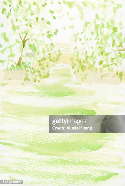 bridge over the lake - green bridge over trees stock pictures, royalty-free photos & images