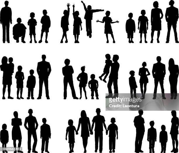 families silhouette - family with teenagers stock illustrations