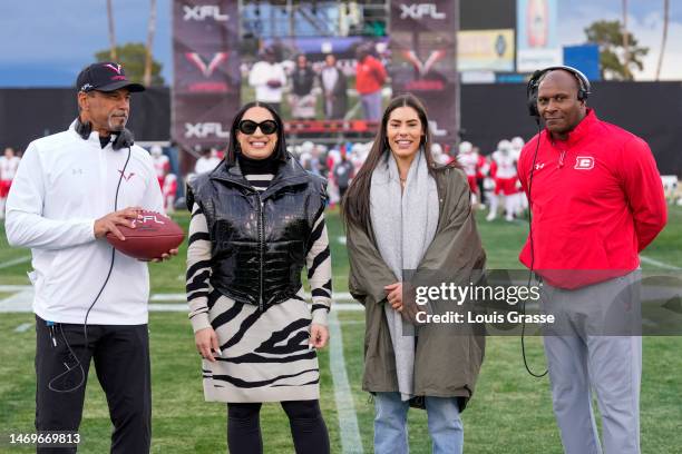 Head coach Rod Woodson of the Vegas Vipers, XFL Co-Owner and CEO Dany Garcia, Kelsey Plum of the Las Vegas Aces and head coach Reggie Barlow of the...