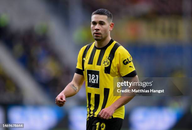 Raphael Guerreiro of Borussia Dortmund seen during the Bundesliga match between TSG Hoffenheim and Borussia Dortmund at PreZero-Arena on February 25,...