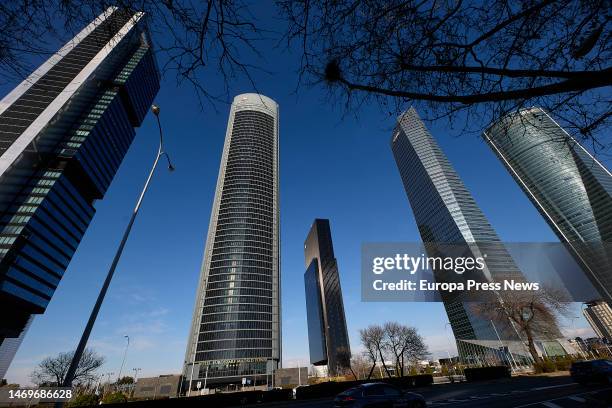 View of the 5 towers in the Cuatro Torres Business Area complex in the neighborhood of La Paz, on February 26 in Madrid, Spain. In the space formerly...