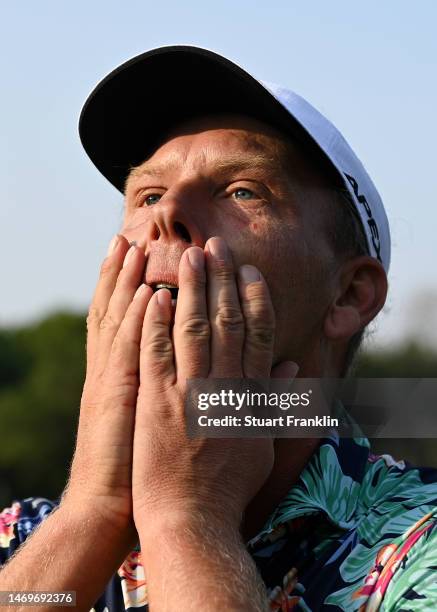 Marcel Siem of Germany reacts after winning the Hero Indian Open at Dlf Golf and Country Club on February 26, 2023 in India.