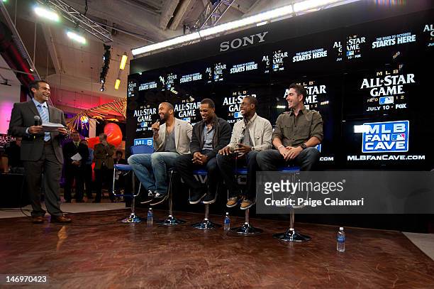 Los Angeles Dodgers Matt Kemp, New York Yankees Robinson Cano and Curtis Granderson and Tampa Bay Rays Matt Joyce are interviewed during the MLB...