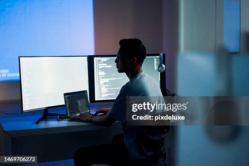 Web Design Coding And Asian Man With A Computer For Programming A ...