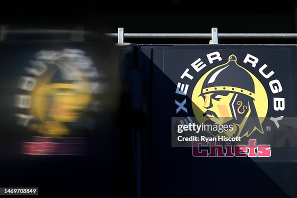Exeter Rugby Crest A detailed view of the emblem of Exeter Chiefs on the inside of the ...