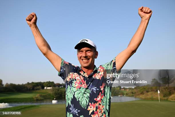 Marcel Siem of Germany celebrates after winning the Hero Indian Open at Dlf Golf and Country Club on February 26, 2023 in India.
