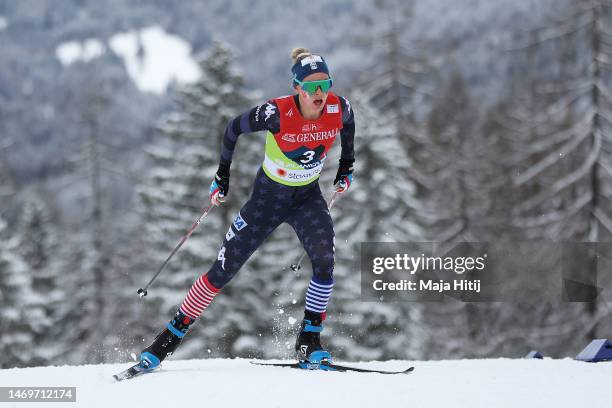 Jessie Diggins of Team United States competes during the Cross-Country Team Sprint at the FIS Nordic World Ski Championships Planica on February 26,...