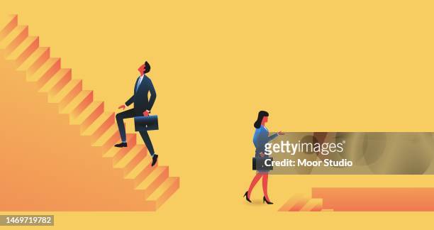 man and woman comparing career ladders - imbalance stock illustrations