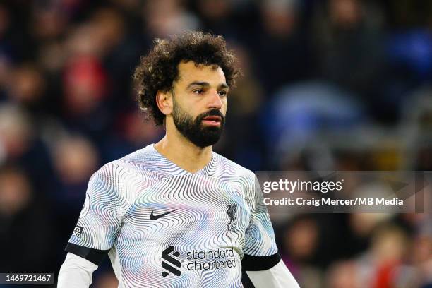 Mohamed Salah of Liverpool looks on during the Premier League match between Crystal Palace and Liverpool FC at Selhurst Park on February 25, 2023 in...