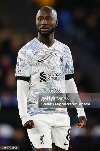 Naby Keita of Liverpool looks on during the Premier League match between Crystal Palace and Liverpool FC at Selhurst Park on February 25, 2023 in...
