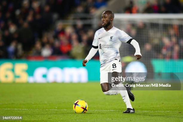Naby Keita of Liverpool in action during the Premier League match between Crystal Palace and Liverpool FC at Selhurst Park on February 25, 2023 in...
