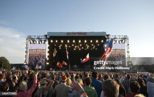 Bruce Springsteen of Bruce Springsteen & the E Street Band performs on stage during the IOW Festival at Seaclose Park on June 24, 2012 in Newport,...