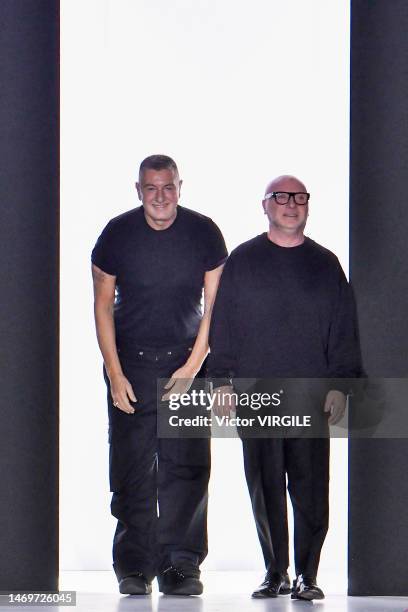 Fashion designers Domenico Dolce and Stefano Gabbana walk the runway during the Dolce Gabbana Ready to Wear Fall/Winter 2023-2024 fashion show as...