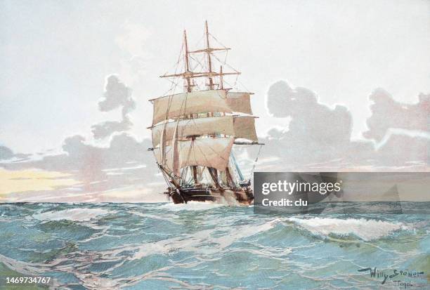 sailing ship at the cape of good hope - cape of good hope stock illustrations