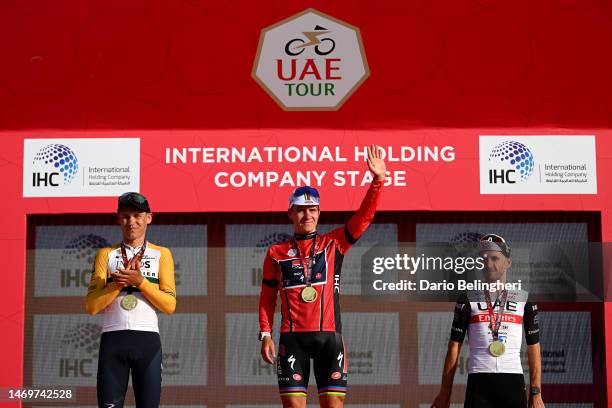 Lucas Plapp of Australia and Team INEOS Grenadiers on second place, race winner Remco Evenepoel of Belgium and Team Soudal Quick-Step - Red Leader...