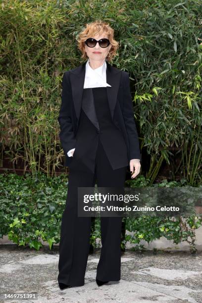 Isabelle Huppert is seen on the front row of the Giorgio Armani fashion show during the Milan Fashion Week Womenswear Fall/Winter 2023/2024 on...