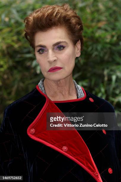 Antonia Dell'Atte is seen on the front row of the Giorgio Armani fashion show during the Milan Fashion Week Womenswear Fall/Winter 2023/2024 on...