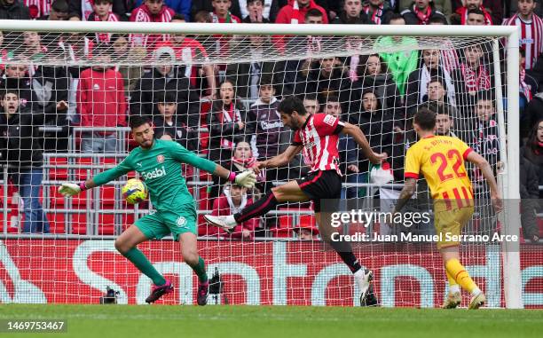 Raul Garcia of Athletic Club scores the team's second goal past Paulo Gazzaniga of Girona FC during the LaLiga Santander match between Athletic Club...