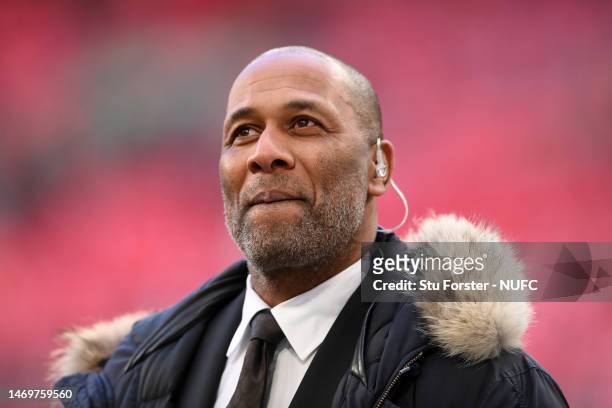 Former footballer, Les Ferdinand looks on prior to the Carabao Cup Final match between Manchester United and Newcastle United at Wembley Stadium on...