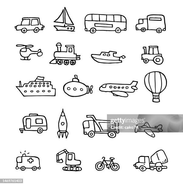 hand drawn cartoon vehicles - dump truck cartoon stock illustrations