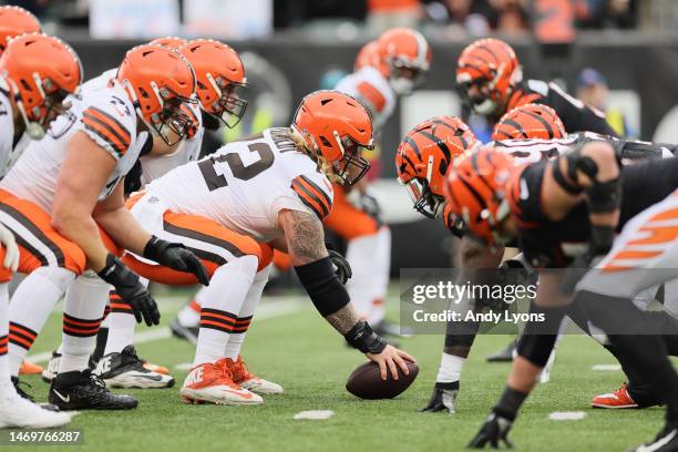 The line of scrimmage of the Cleveland Browns against the Cincinnati Bengals at Paycor Stadium on December 11, 2022 in Cincinnati, Ohio.