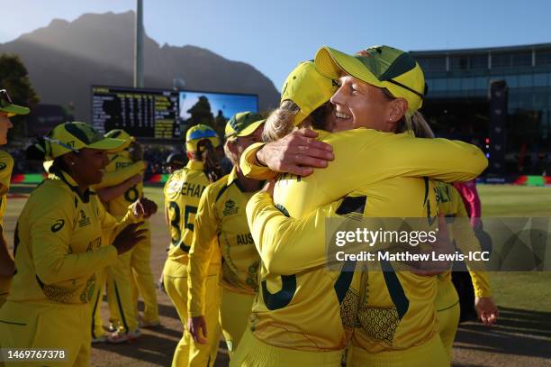 Meg Lanning of Australia celebrates after winning the ICC Women's T20 World Cup following the ICC Women's T20 World Cup Final match between Australia...