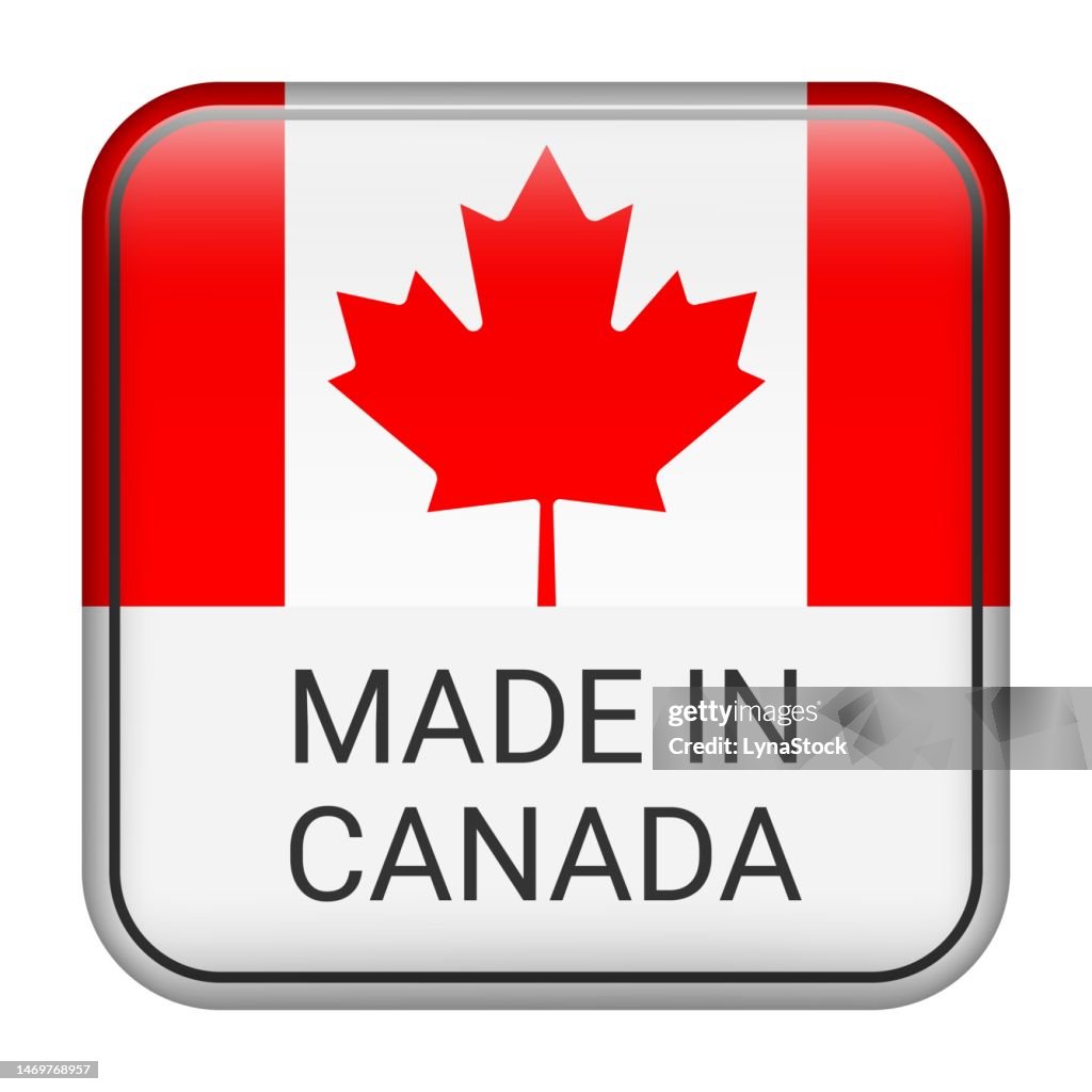 Made in Canada badge vector. Sticker with stars and national flag. Sign isolated on white background.