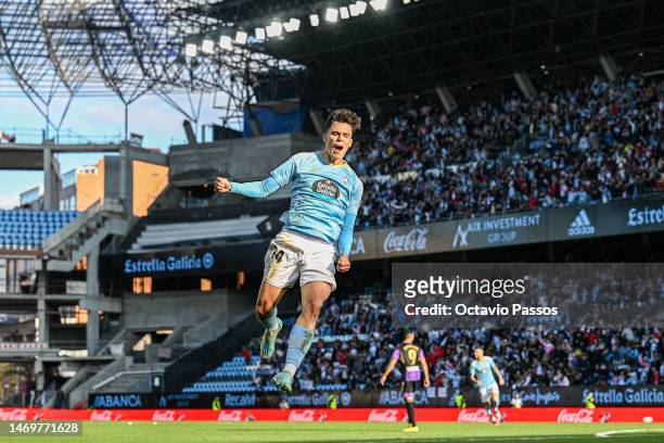 Gabri Veiga of RC Celta celebrates after scores his sides third goal during the LaLiga Santander match between RC Celta and Real Valladolid CF at...