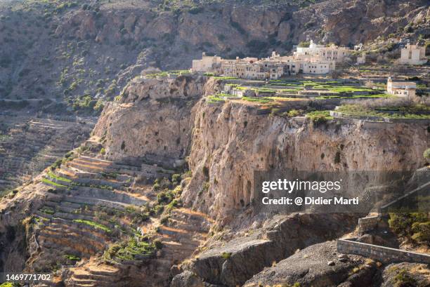 village in jebel akhdar in oman - oman landscape stock pictures, royalty-free photos & images